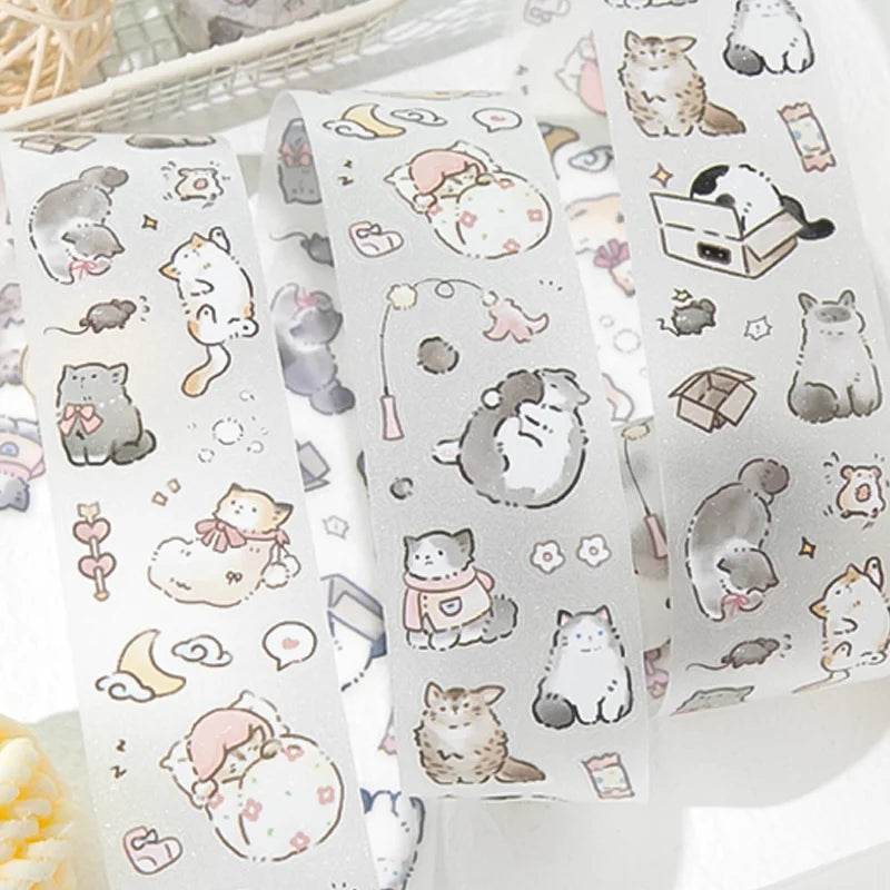 Mr. Paper Lucky Cat PET Tape 200cm - Glitter Sand Material, Cute Pet Theme Journal Decor, DIY Scrapbooking Diary Album Calendar