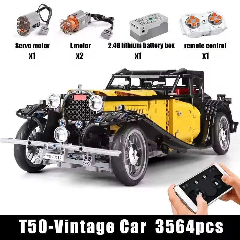 MOULD KING 13080S Technical Car Building Blocks T50 Vintage Car MOC-25153 Bricks Model Educational Toys For Kids Birthday Gifts