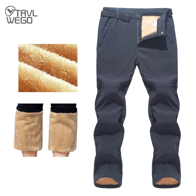 TRVLWEGO Men Winter Pants Hiking Camping Softshell Windproof Thickened Thermal Women Outdoor Walking Trekking Ski Trousers