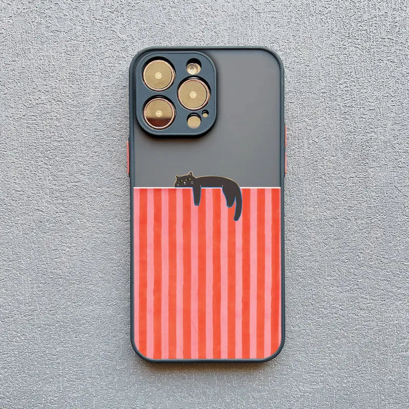 Artistic Black Cat Striped Pattern Phone Case For iPhone 15 14 Pro Max Plus 16 13 12 Mini 11 Pro Max XS X XR 17 Pro Max Covers