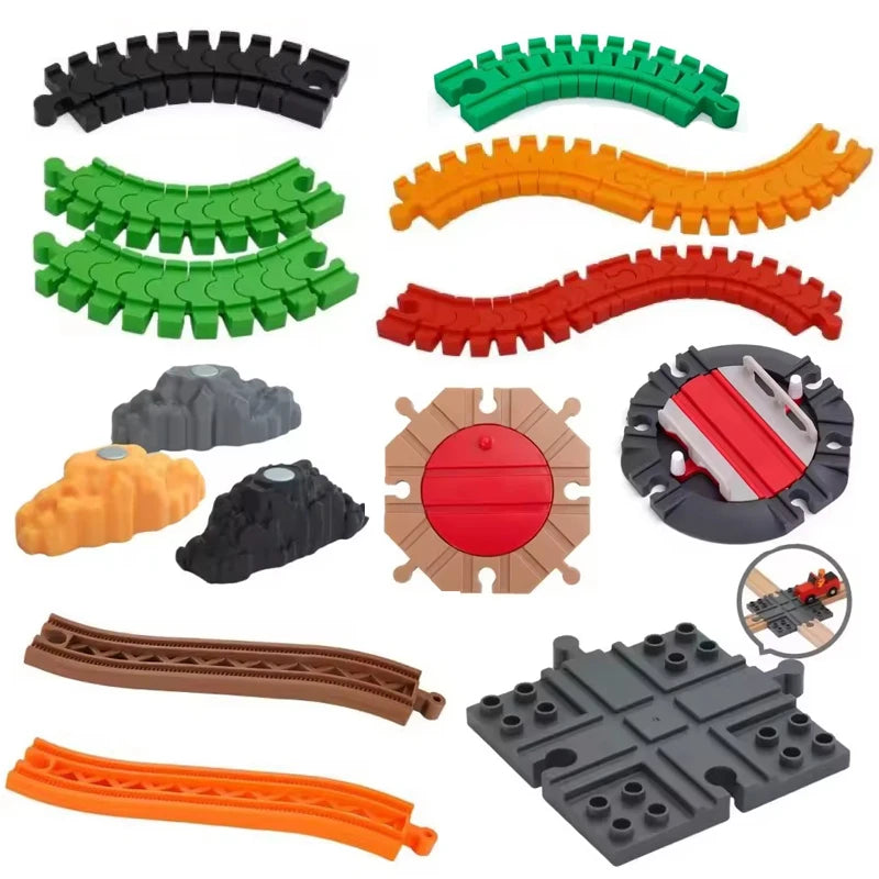 Wooden Train Track Accessories Plastic Flexible Tracks Turntable Slope Bridge fit for Brand Wood Tracks Railway Toys for Kids