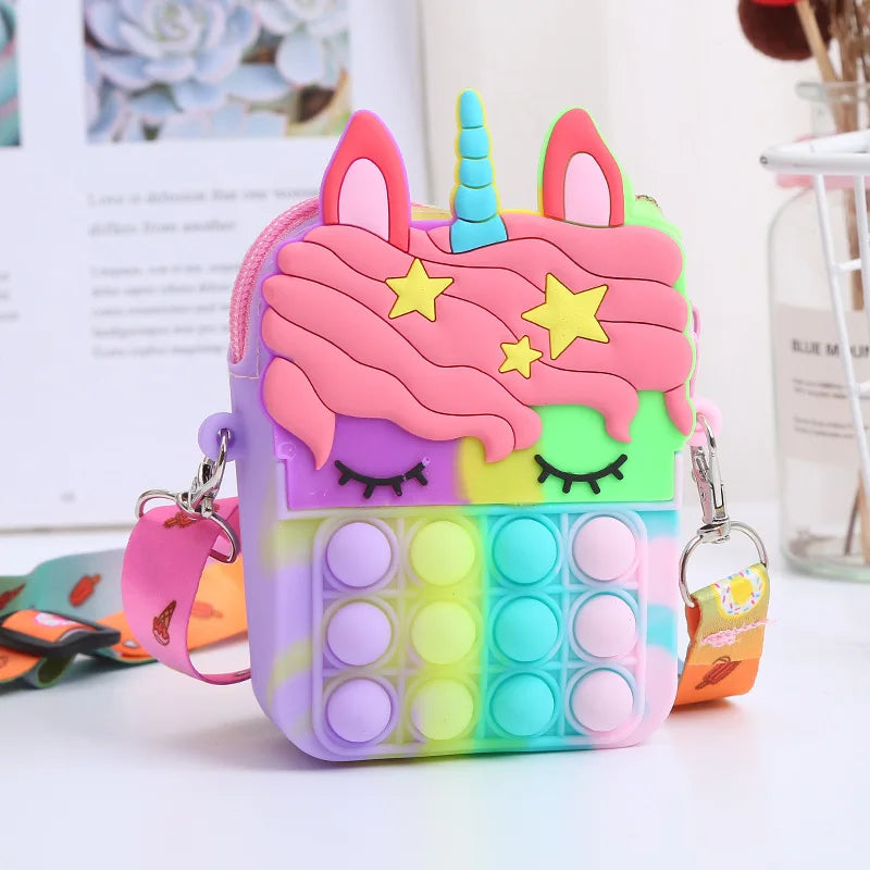 Kawaii Unicorn Fidget Crossbody Bag - Push Bubble Stress Relief Purse