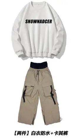 Ski Suit Multi Pocket Outdoor Ski Set Single Board Waterproof Thickened Warm Snow Pants for Men and Women