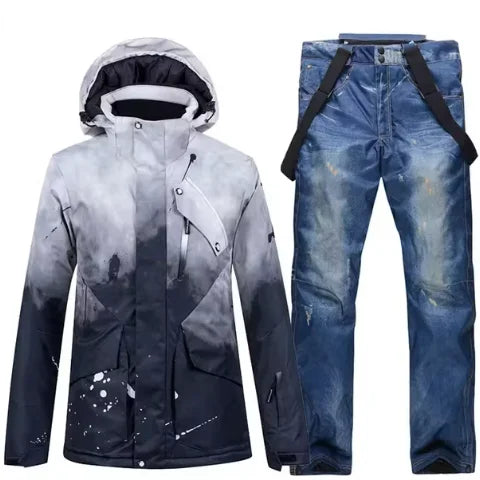 Snowboarding Suit Sets for Men and Women, Snow Wear Clothing, Waterproof, Ski Jacket, Strap Pant, Winter Costume, For Adult