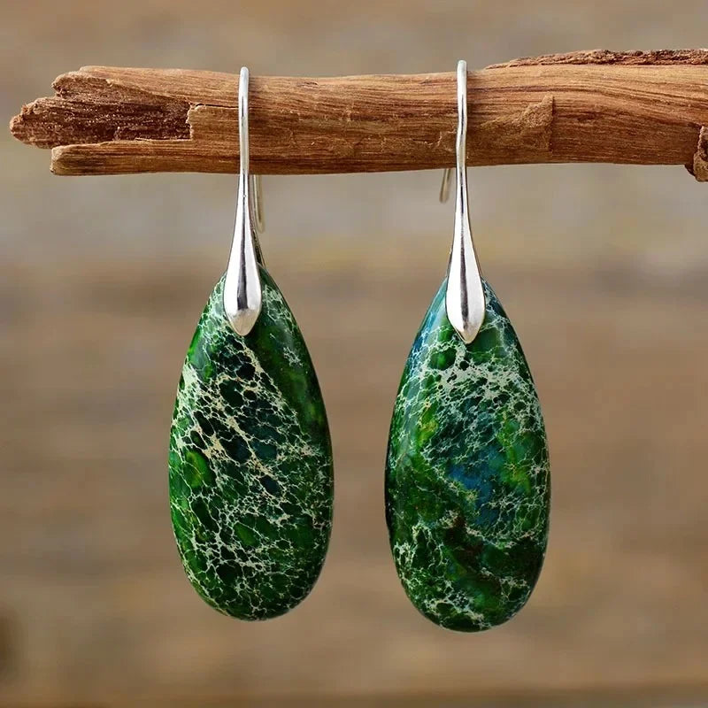 Premium Bohemian Natural Stone Drop Earrings - Geometric Pendant Jewelry