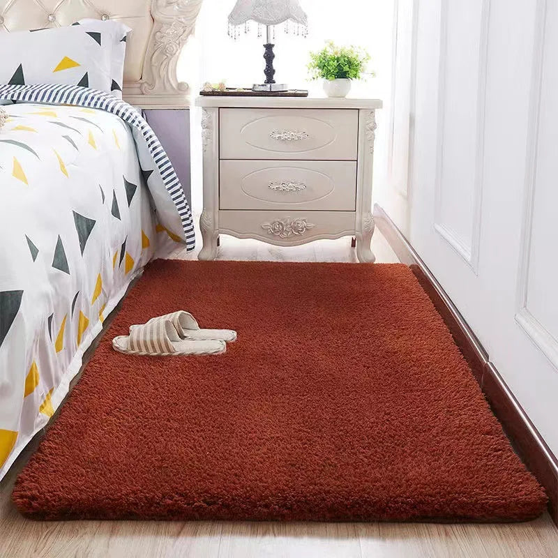 Thick Imitation Wool Bedside Carpet Solid Color Bedroom Carpet Girls Bedroom Area Rugs Rectangular Living Room Carpet Home