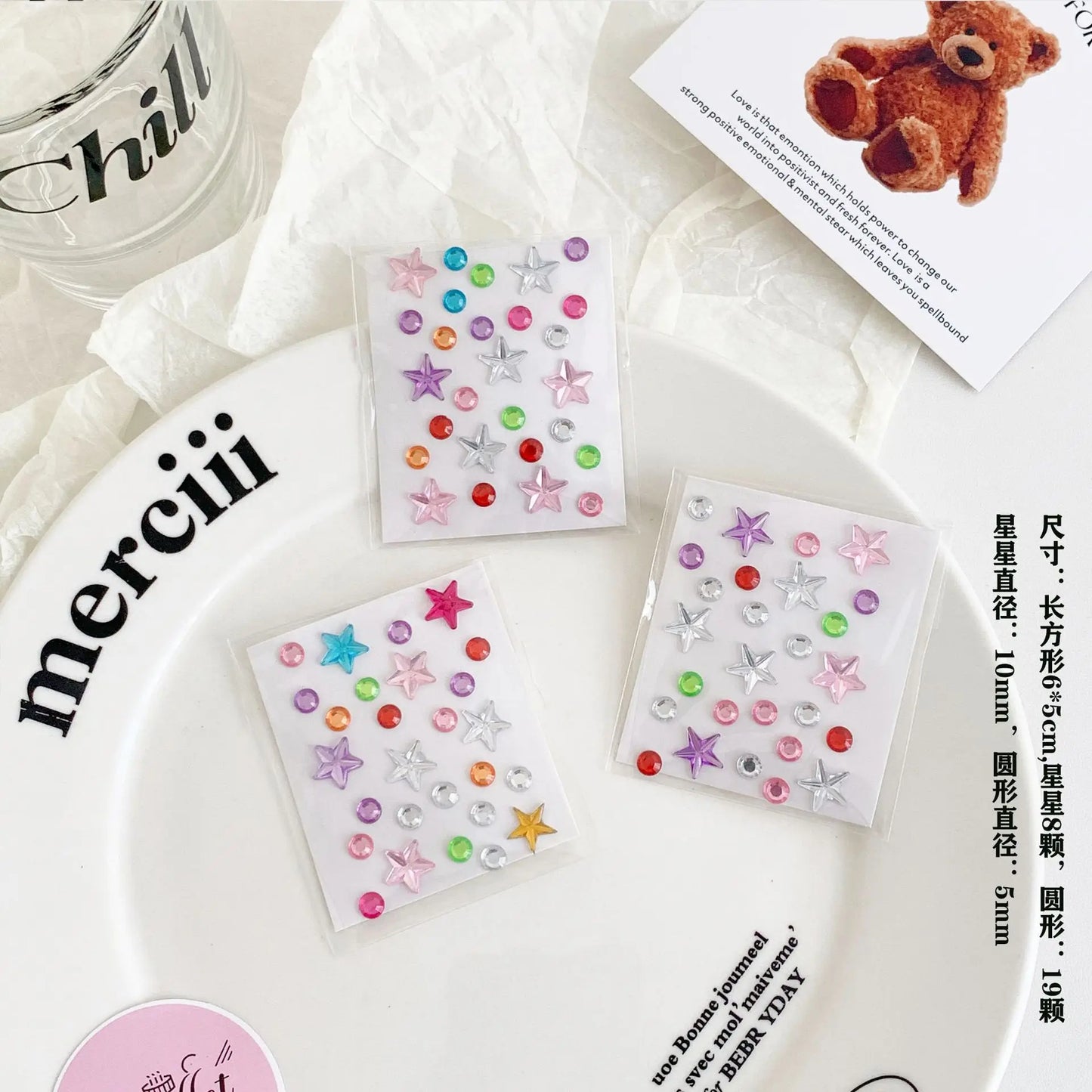 3/6/9Pcs Mini Colorful Star Heart Diamond Stickers Acrylic Flower Gem Stickers Rhinestones for Kid Make-up Eye Patch