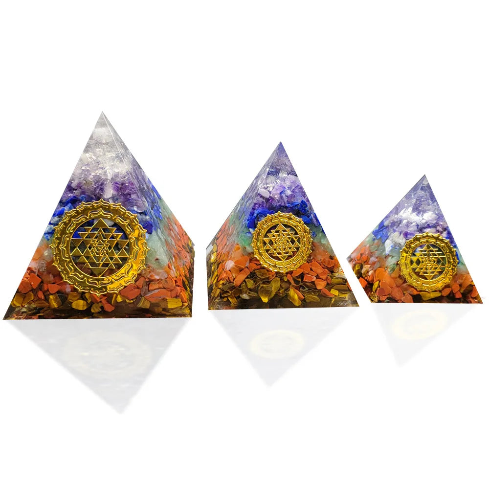 7 Chakra Orgone Pyramid for Reiki Healing Crystals and Stones Orgonite Energy Generator Meditation Balancing Home Decor Ornament