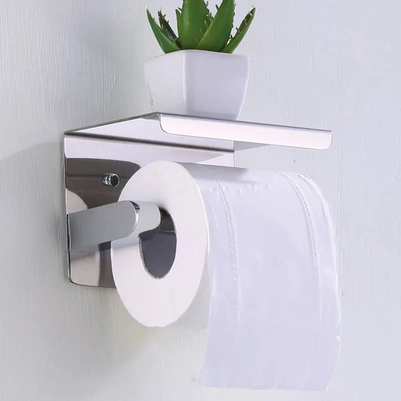 Stainless Steel Wall-Mounted Toilet Paper Holder - No Drilling Required