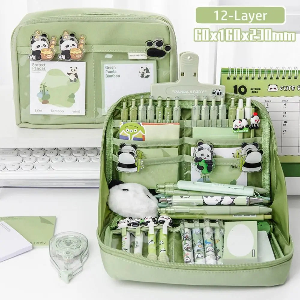 12-Layer Large Capacity Pen Bag 90 Degree Large Opening Student Multifunctional Pencil Case Zipper Stationery Organizer School