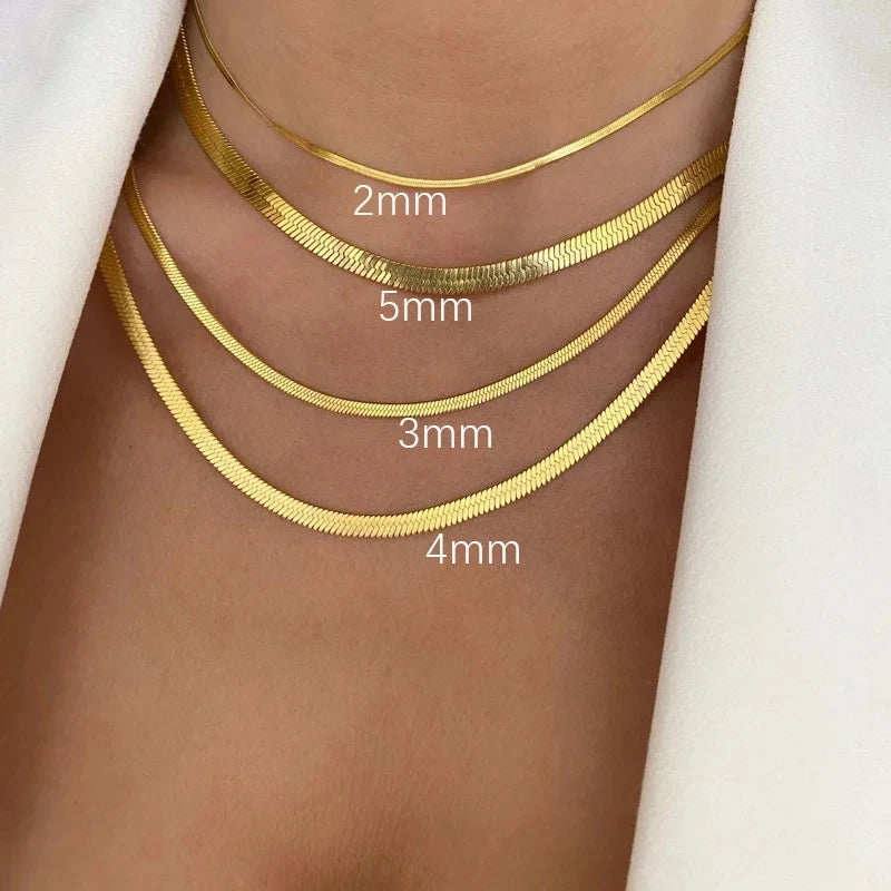316L Stainless Steel Snake Chain Necklace - Gold Herringbone Choker