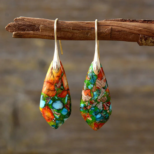 Premium Bohemian Natural Stone Drop Earrings - Geometric Pendant Jewelry