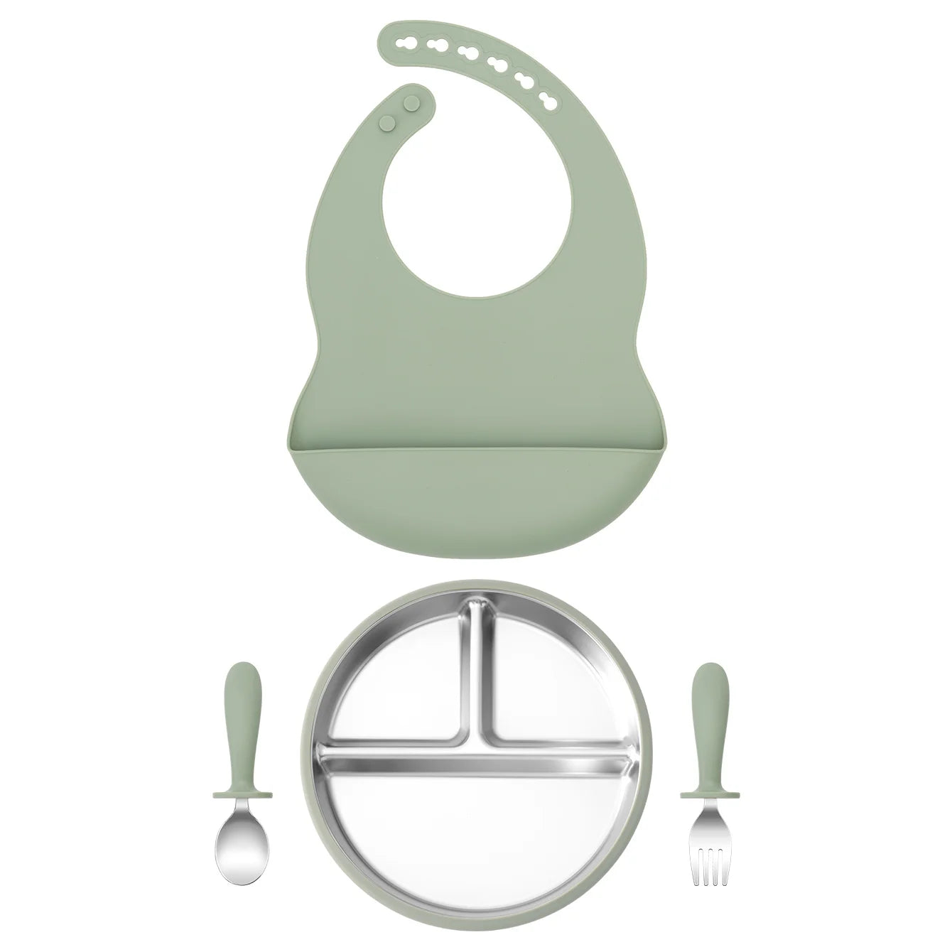 Premium 4-Piece Baby Feeding Set - Stainless Steel & Silicone Tableware