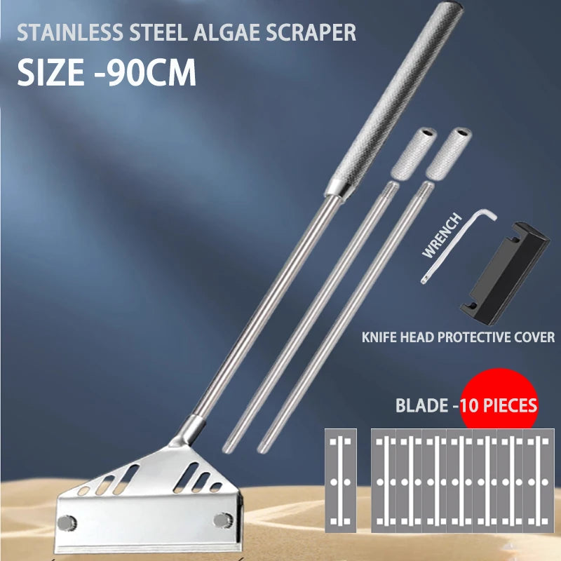 ZRDR Stainless Steel Aquarium Fish Tank Algae Scraper Blade Aquatic Water Live Plant Grass Cleaning Multi-Tool Cleaner Kit Set
