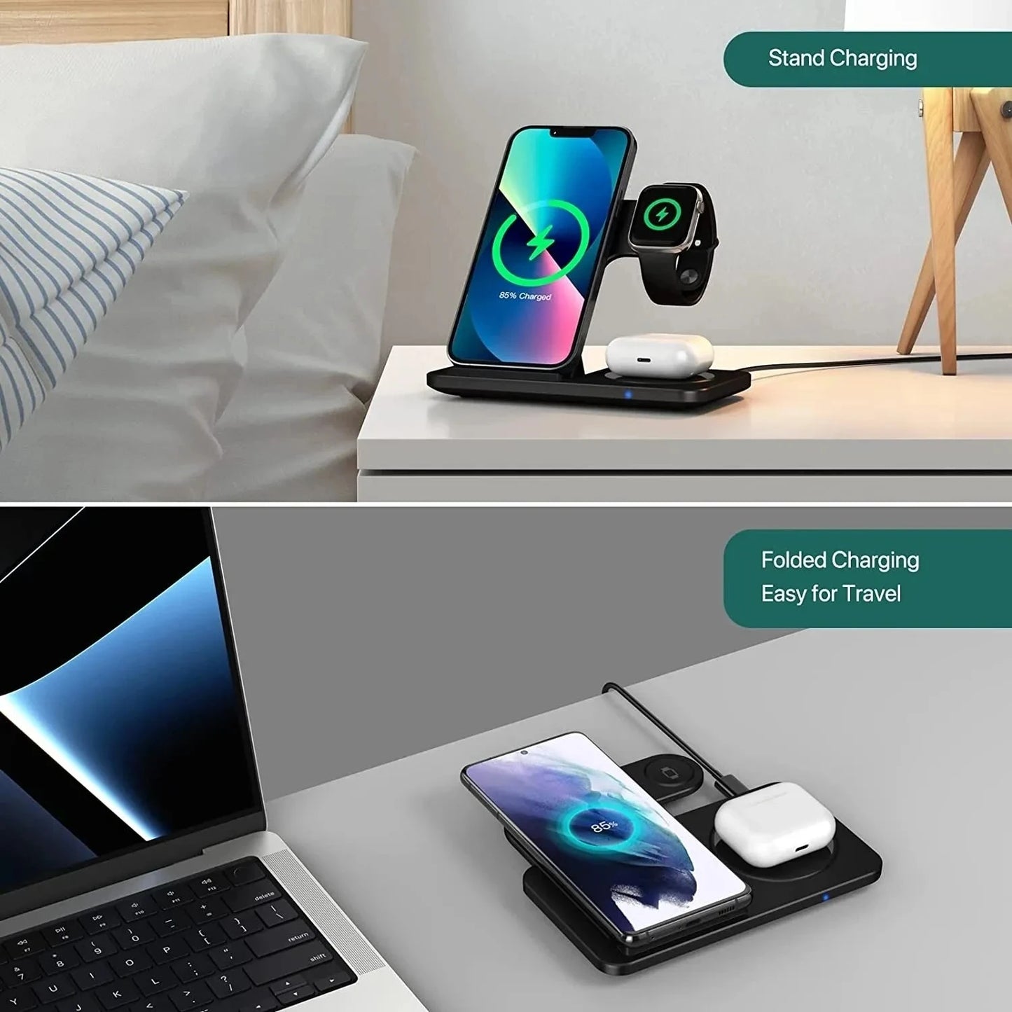 Premium 3-in-1 Wireless Charging Station - Fast Charger for iPhone, Watch & AirPods