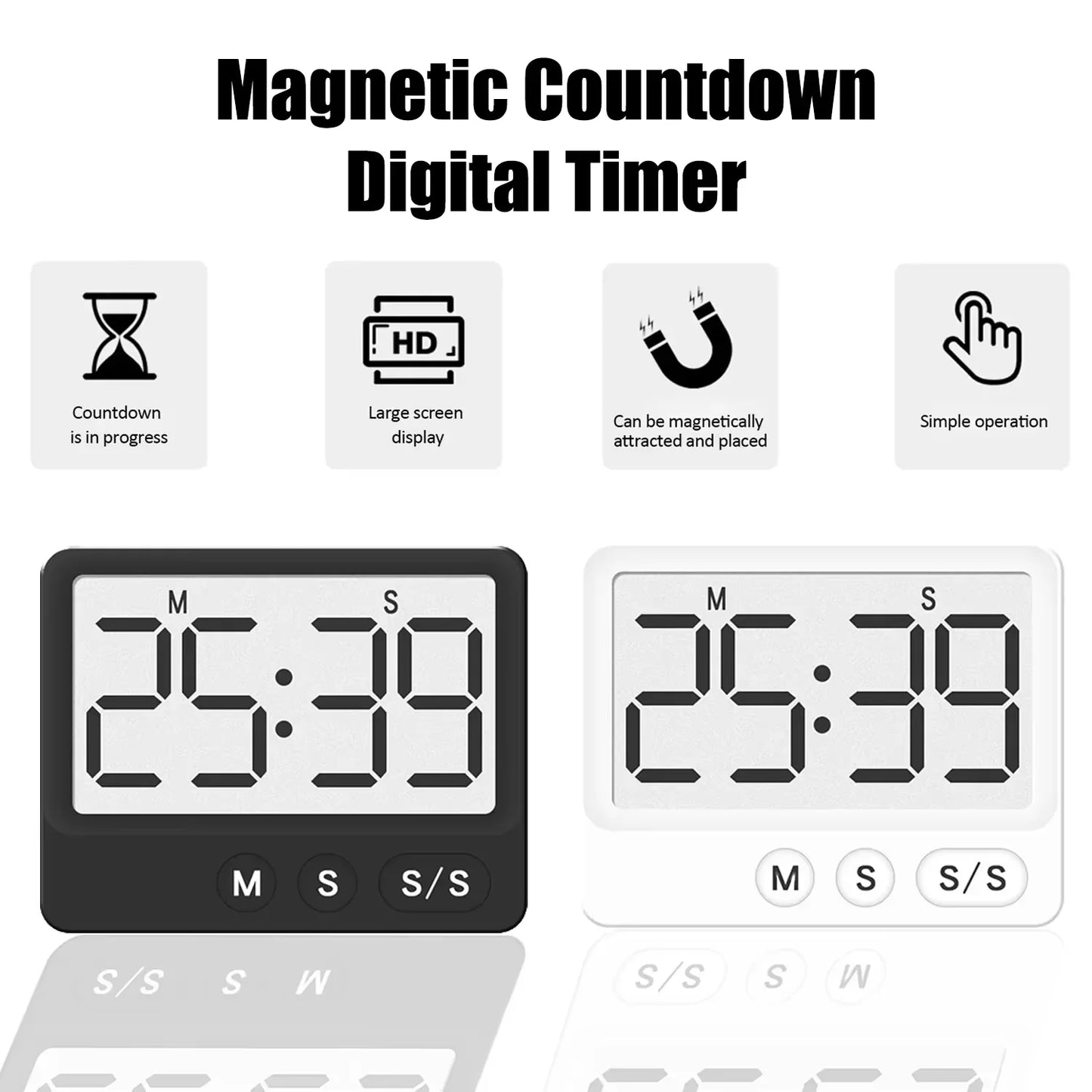Digital Mute Timer Magnetic Suction Countdown Timer LCD Large Screen Display Kids Time Management Desktop Timers Kitchen Gadgets