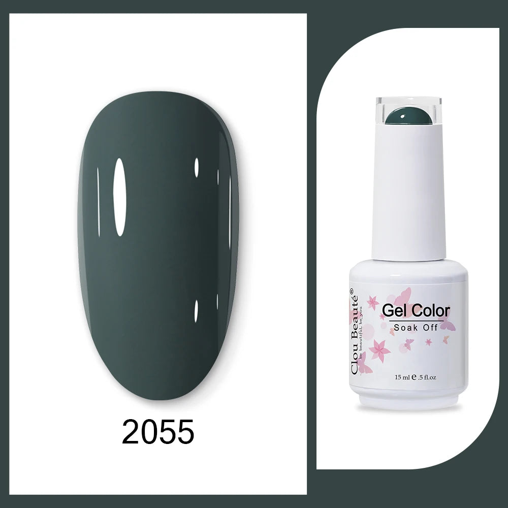Clou Beaute 15ml HEMA TPO FREE Gel Nail Polish Bright Dark Army Green Gel Lacquer Semi Permanent Art Organic  Nail Gel Varnish