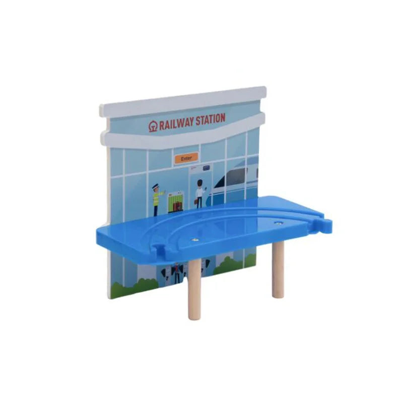 Toddlers Toys Wooden Train Railway Track Accessories Barricade, Platform Track Scene Puzzle Toys For Boys & Girls
