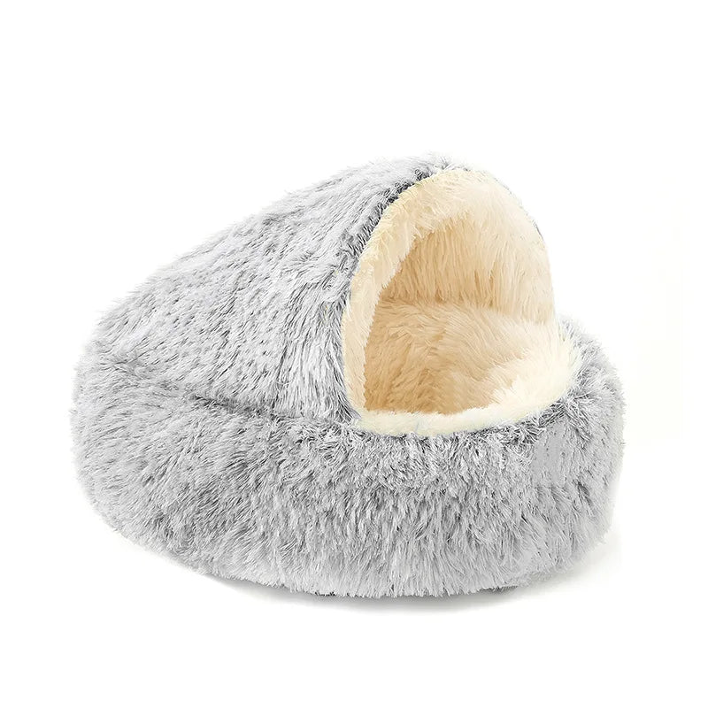 Autumn and Winter soft plush pet bed and pet bed Winter warm and cold plush comforter nest Shell cat nest semi-enclosed cat nest