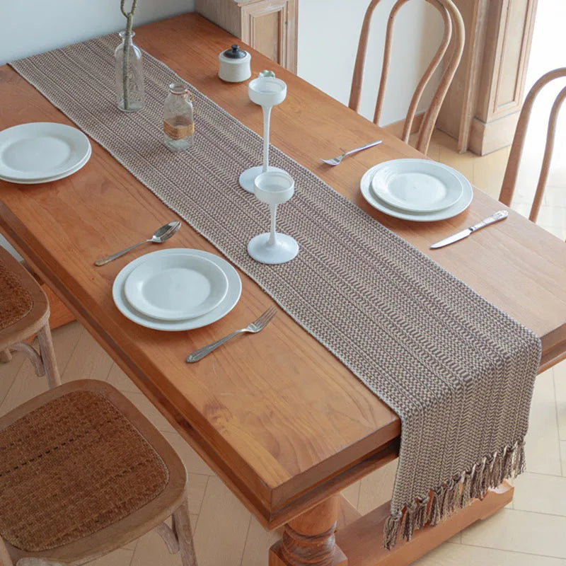 High Quality Striped Table Runner with Tassels Luxury Anti-Scratch Tea Table Mat for Office Home Soft Reusable Dining Decoration