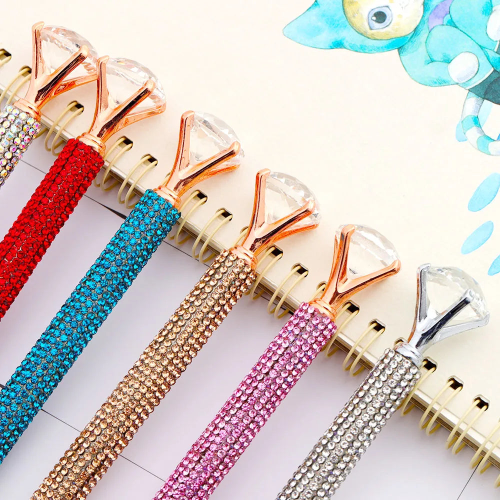 Lytwtw's Luxury Gold Ballpoint Pen Big Diamond Wedding Rose,Metal Stationery School Supplies  1 PCS Pen +5 PCS Refills