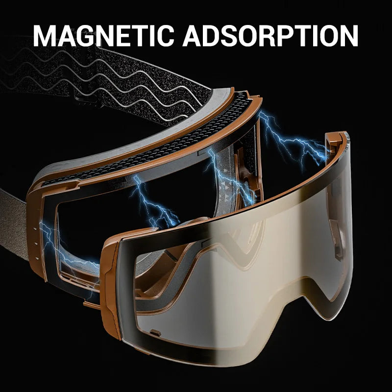 KAPVOE UV400 Magnetic Attraction Lens Outdoor Sports Photochromic Ski Goggles Men Snowboard Glasses Women Winter Snow Sunglasses