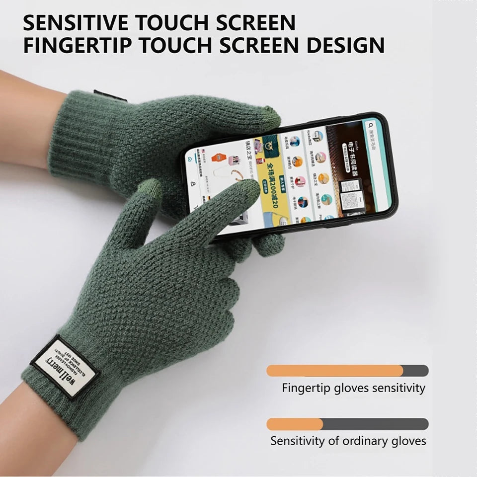 GTUBIKE Knit Thermal Men's Gloves Plus-Size Fleece Autumn Winter Soft Thick Elastic Jacquard Wool Touch Screen Warm Gloves
