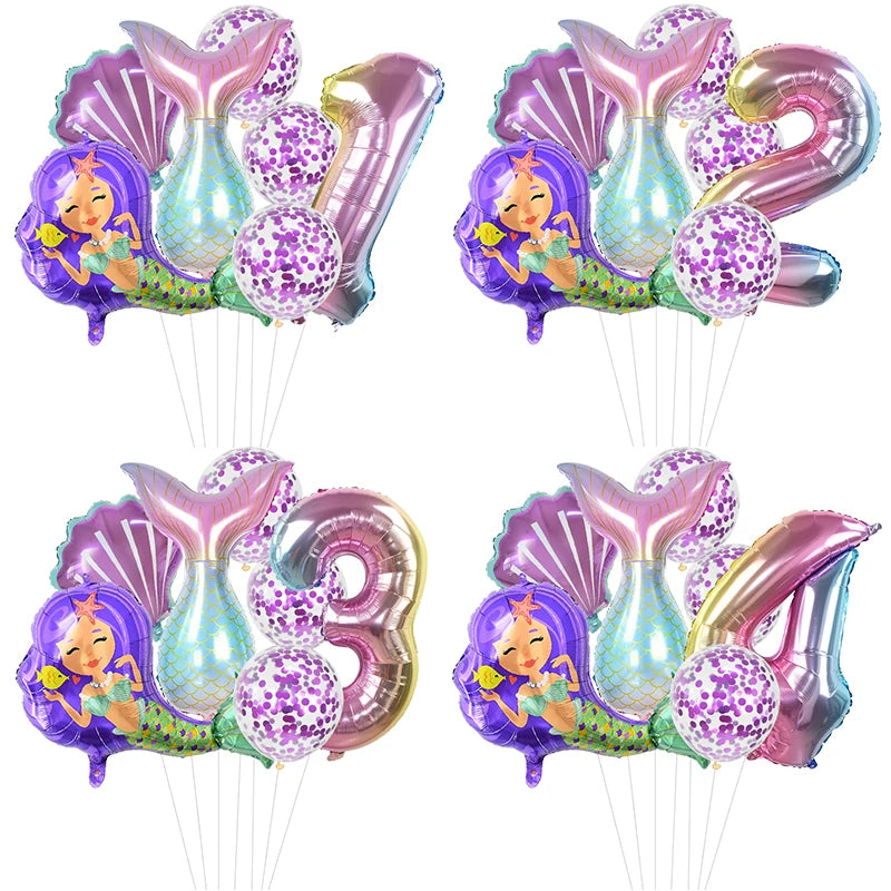 Number Balloons with Confetti Mermaid Balloons for Girls Birthday Party Decorations 1 2 3 4 5 6 7 8 9 Years Old Birthday Decor