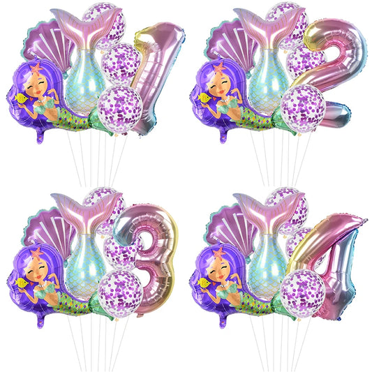 Number Balloons with Confetti Mermaid Balloons for Girls Birthday Party Decorations 1 2 3 4 5 6 7 8 9 Years Old Birthday Decor