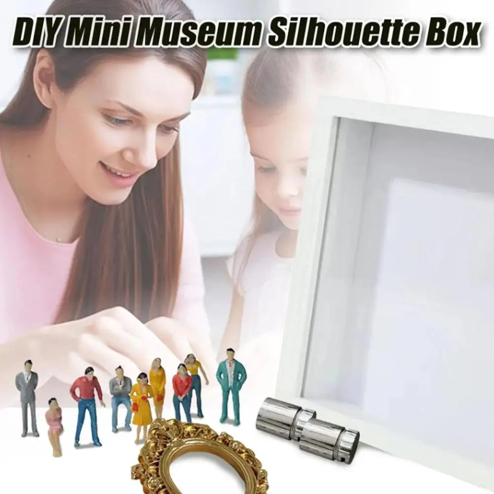 1pcs Mini Museum Photo Album Mini Museum Silhouette Box Stylish Creative Memory Display Kit with Miniature Statue and Gold Frame