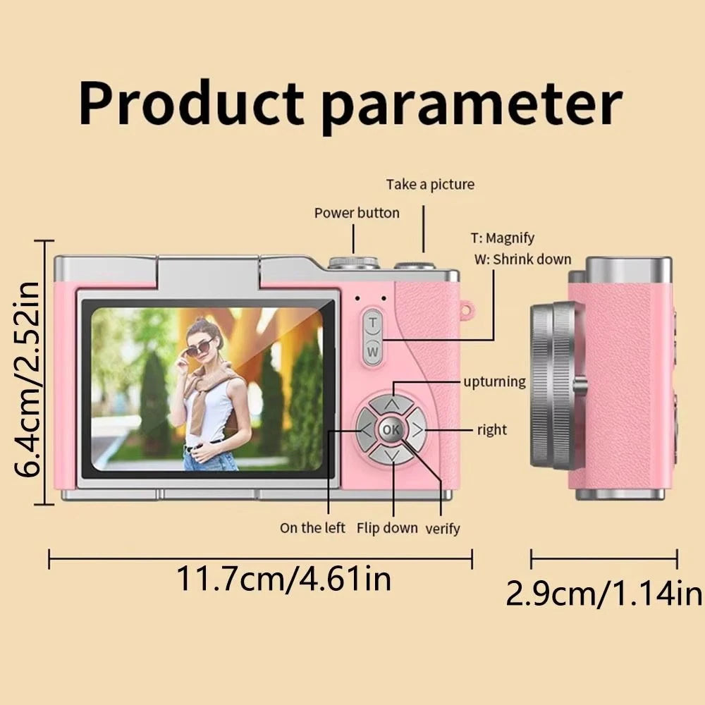 NEW 4K CCD 8X Digital Zoom Digital Camera for Student 48MP Compact Digital Photography Camera 180 Flip Screen Selfile Camera