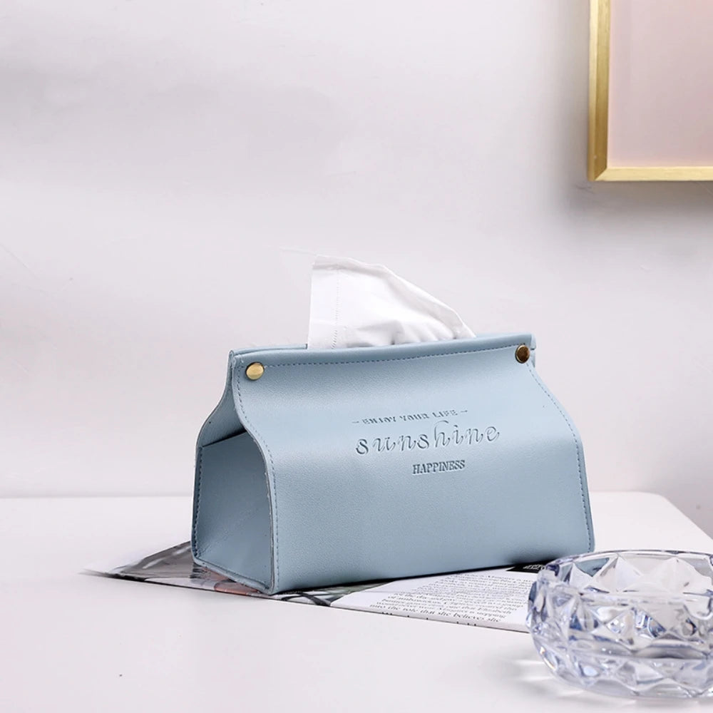 Premium PU Leather Tissue Box - Nordic Foldable Napkin Holder Organizer