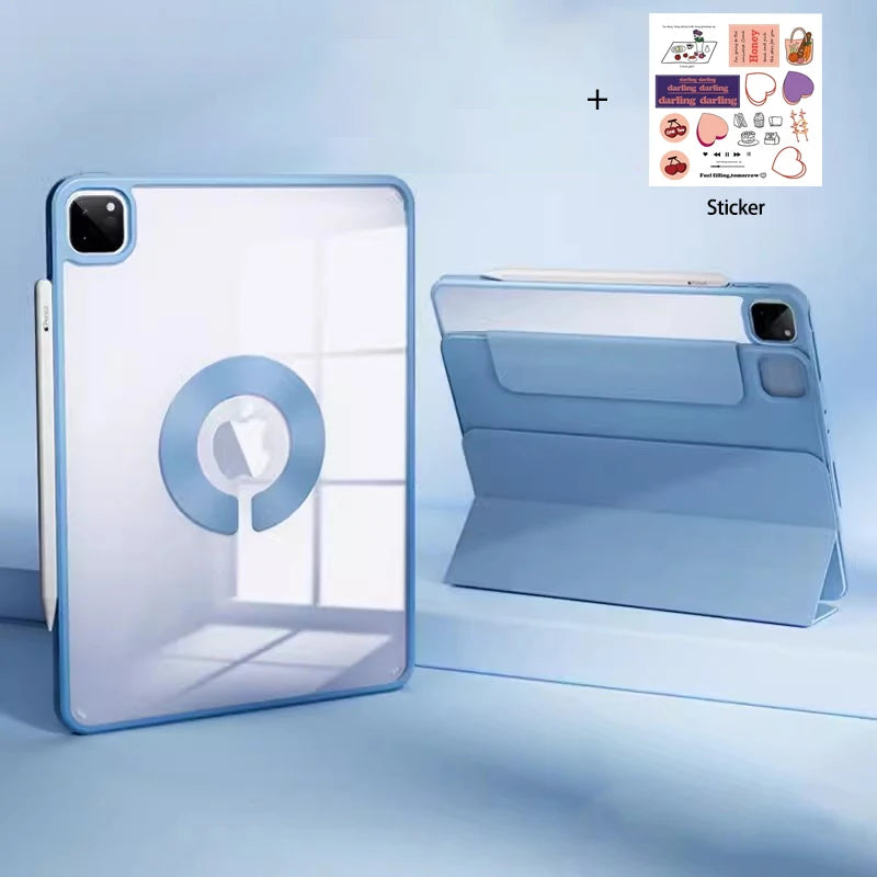 Tablet Case for iPad Pro 12.9 M2 Cover for Pro 11 Magnetic Split Shell with Sticker for Air 5 9th 10.2 Mini 6 Transparent Funda
