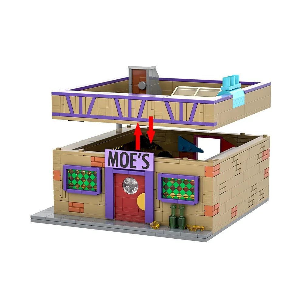 Gobricks MOC Simpsoned Modular Moe's Tavern Building Blocks Springfield’s Venue Modular Moe's Tavern Bar Bricks Model Toys Gift