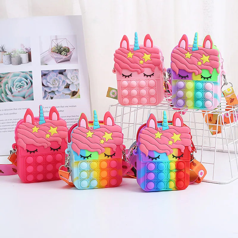 Kawaii Unicorn Fidget Crossbody Bag - Push Bubble Stress Relief Purse