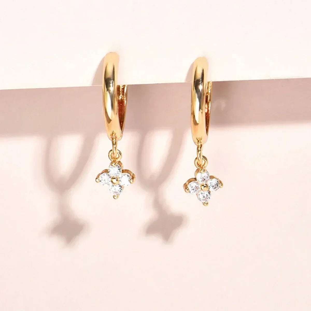 Zircon Flower Pendant Hoop Earrings for Women Simple Stainless Steel Huggies Cartilage Piercing Jewelry