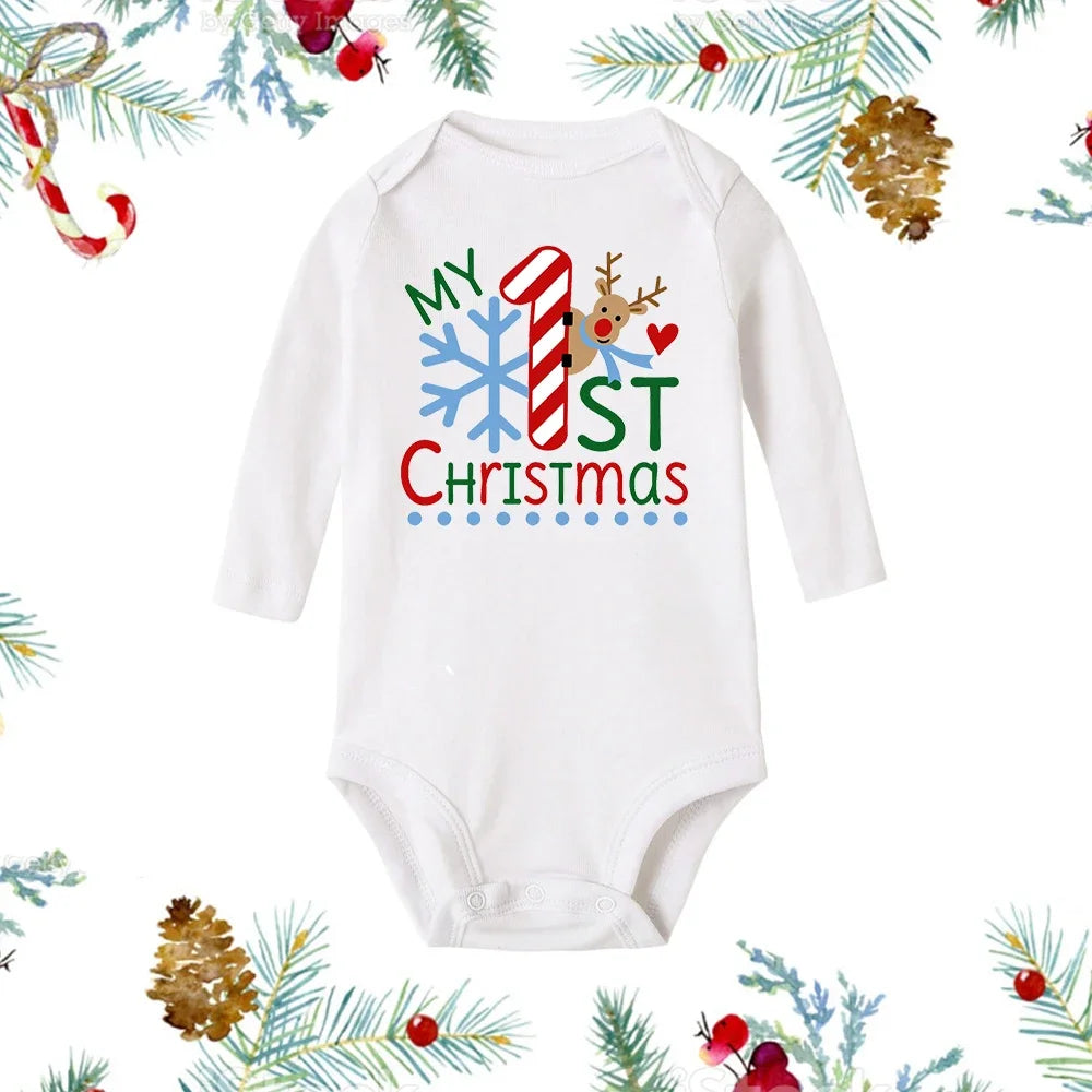 Premium My First Christmas Baby Romper - Snowman Print Long Sleeve Outfit