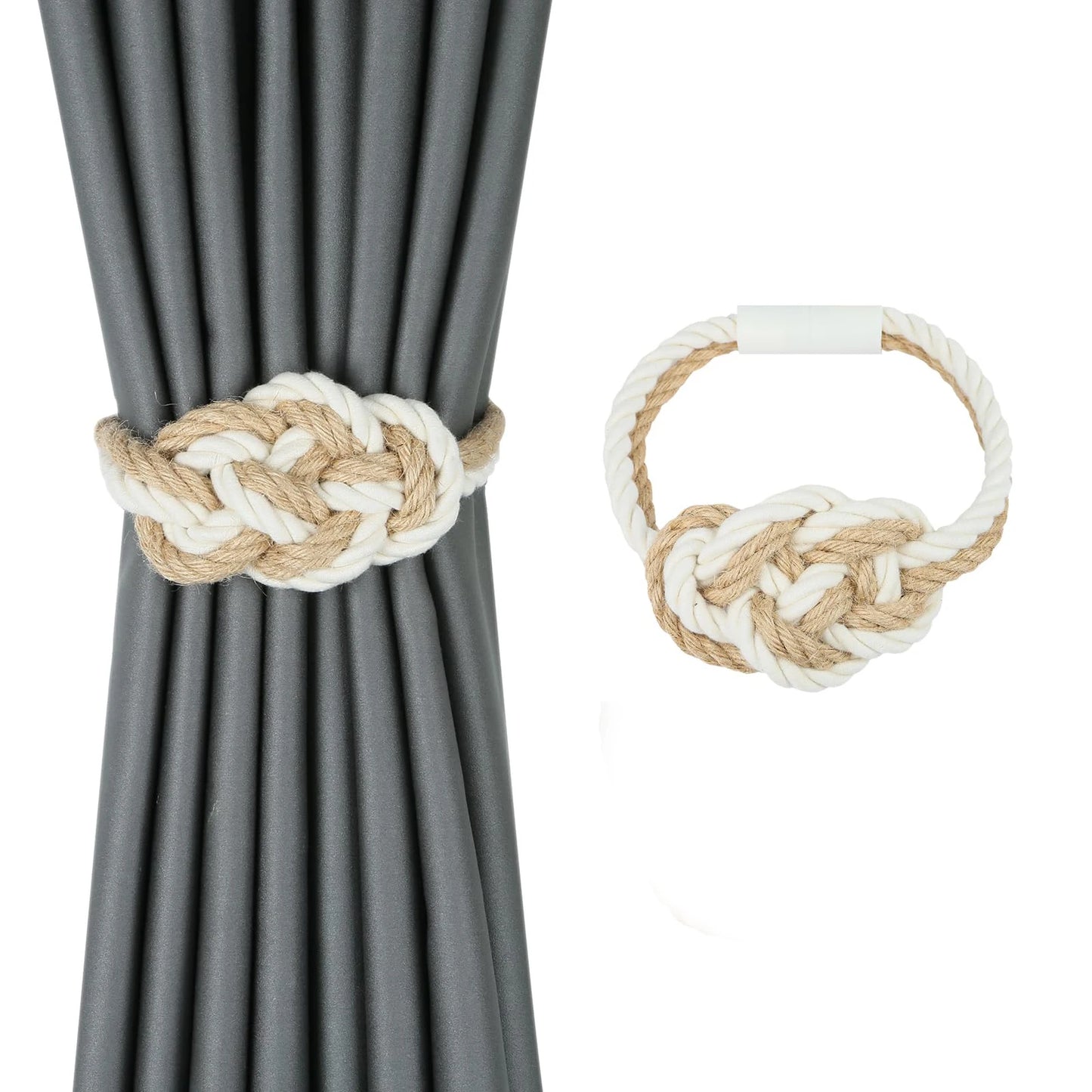 1&2Pcs Hemp Rope Magnetic Curtain Buckle Home Decoration Buckle Strap Handmade DIY Rope Curtain Tie Clip Curtain