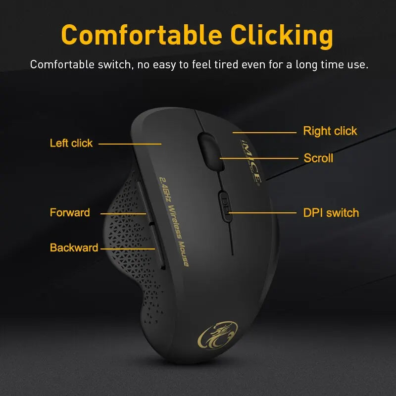 G6 ABS Wireless Mouse Ergonomic Computer IMICE Mouse 2.4Ghz Gamer PC Optical Mouse With USB Receiver 1600 DPI For Laptop PC