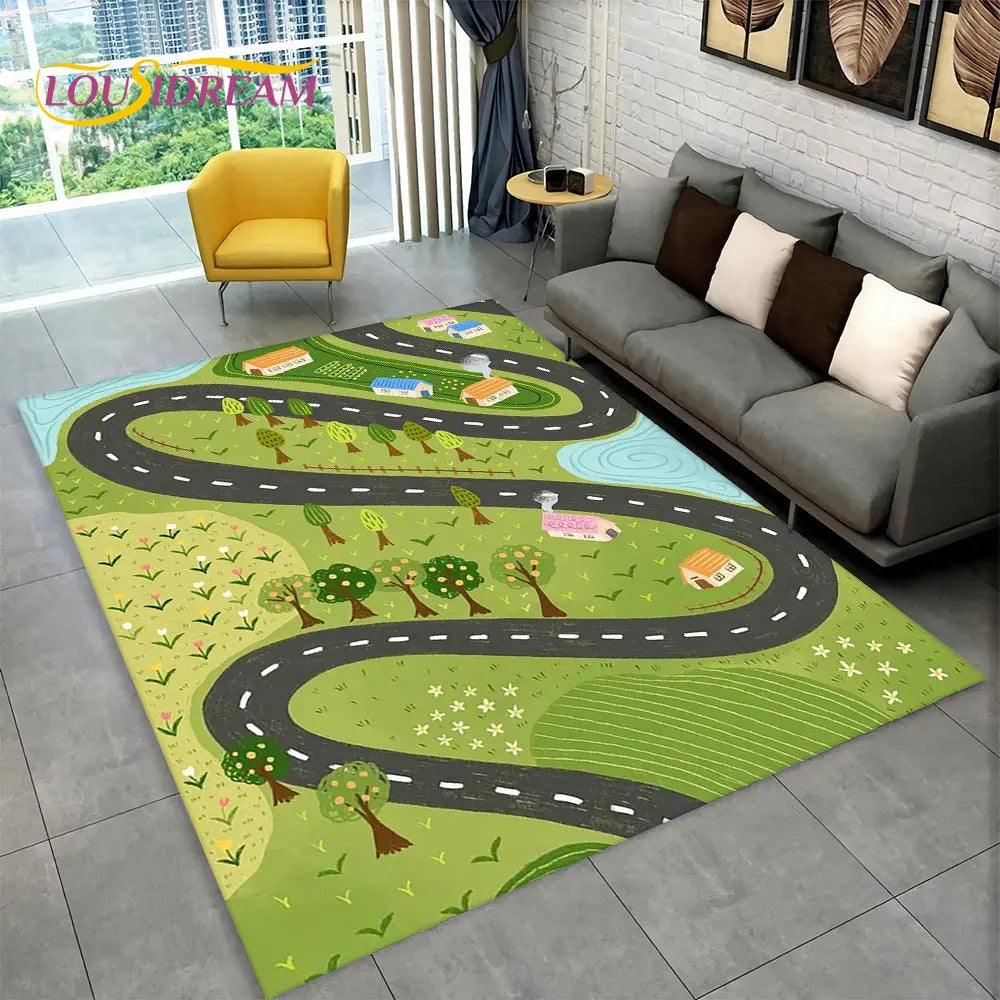 Child Playmat Highway City Traffic Playroom Area Rug Large,Carpet Rug for Living Room Bedroom Decor,Kids Play Non-slip Floor Mat