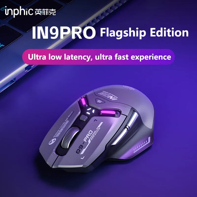 Inphic IN9 PRO PAW3395 RGB Gaming Mouse Rechargeable 26000DPI Support Wired/Bluetooth/2.4G Wireless Mouse