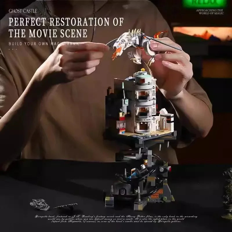 Harry Potter Gringotts Bank Building Blocks MOC JD026 Dragon Magic World Modular Model Architecture Bricks Toy For Kid Gift