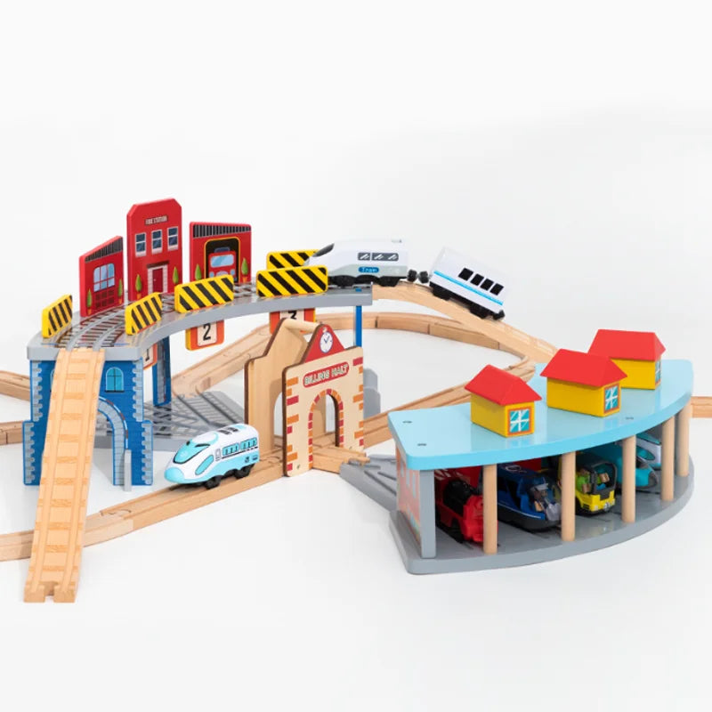 Wooden Train Track Accessories Garage Series Track Scene Toy For Children Fit All Brands Railway Christmas Gift For Toddler