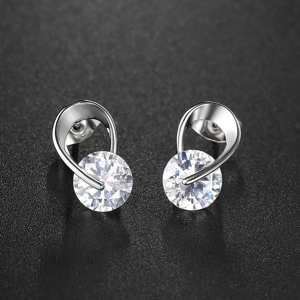 Elegant Cubic Zirconia Stud Earrings - Rose Gold & Silver