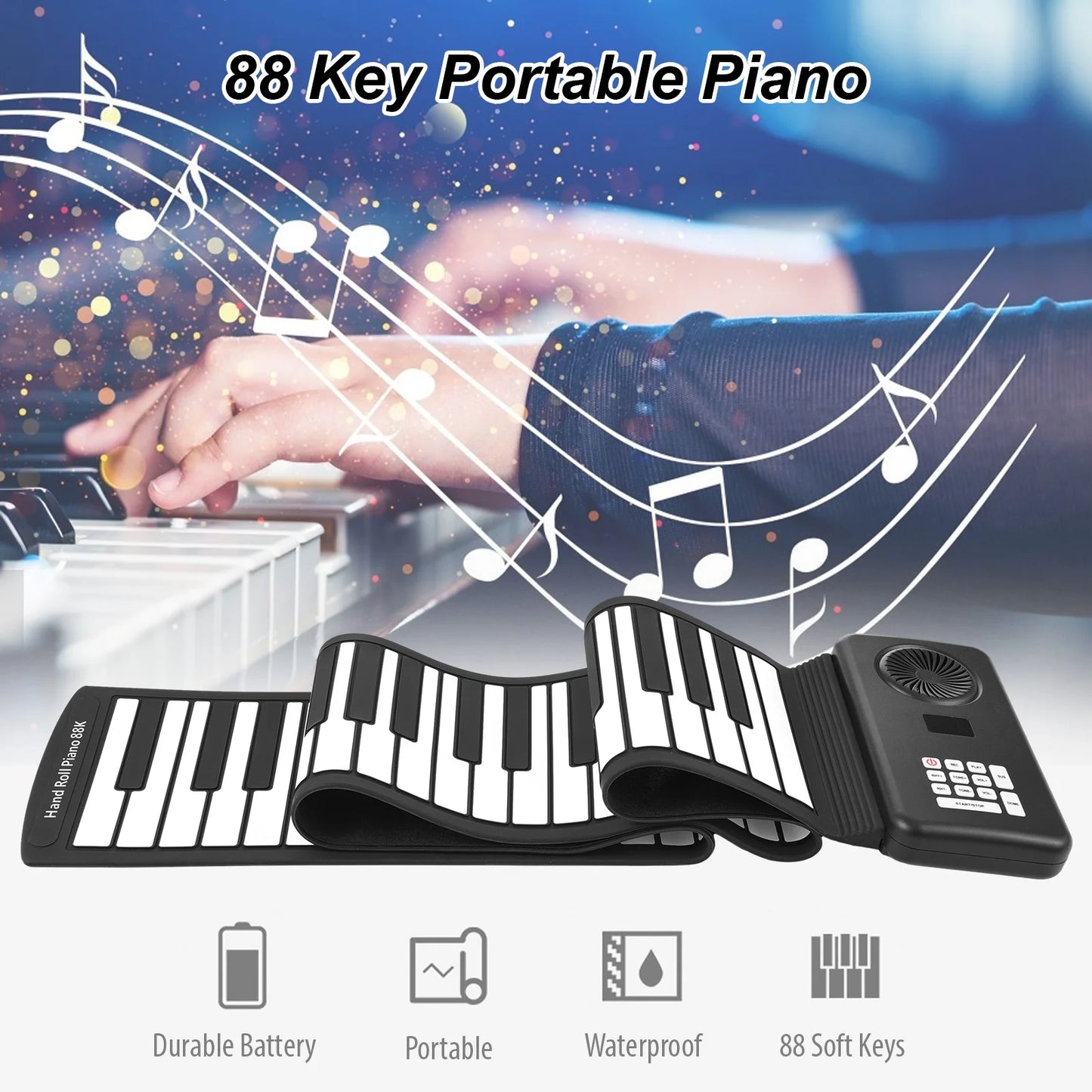 Premium 88-Key Roll-Up Piano - Portable Foldable Electronic Keyboard