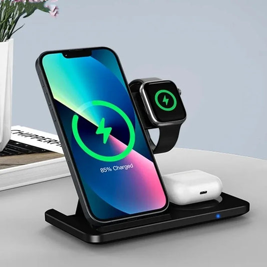 Premium 3-in-1 Wireless Charging Station - Fast Charger for iPhone, Watch & AirPods