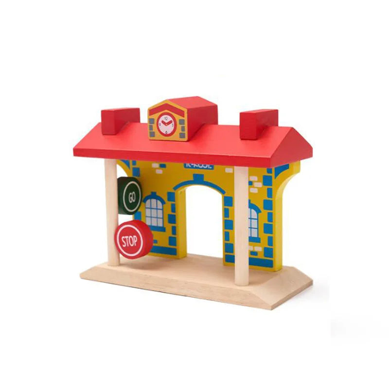 Toddlers Toys Wooden Train Railway Track Accessories Barricade, Platform Track Scene Puzzle Toys For Boys & Girls
