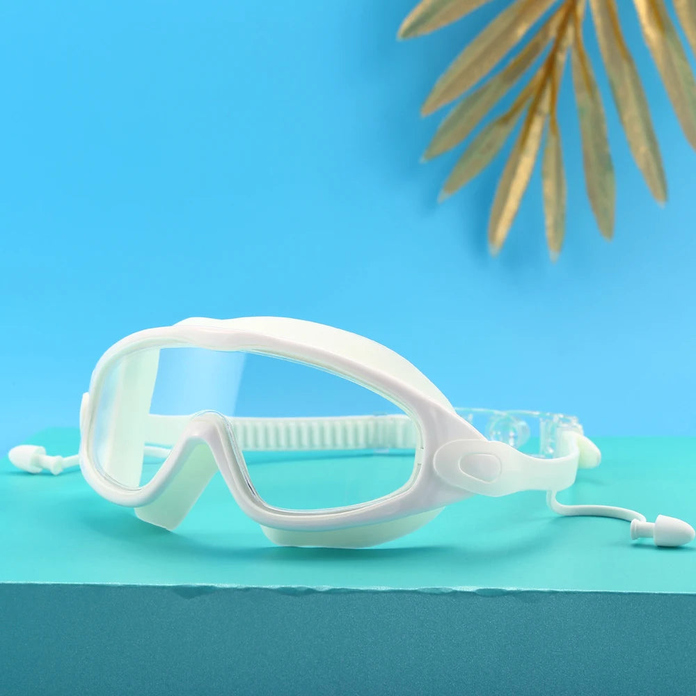 Premium Adult Swimming Goggles - Large Frame Anti-Fog with Earplugs