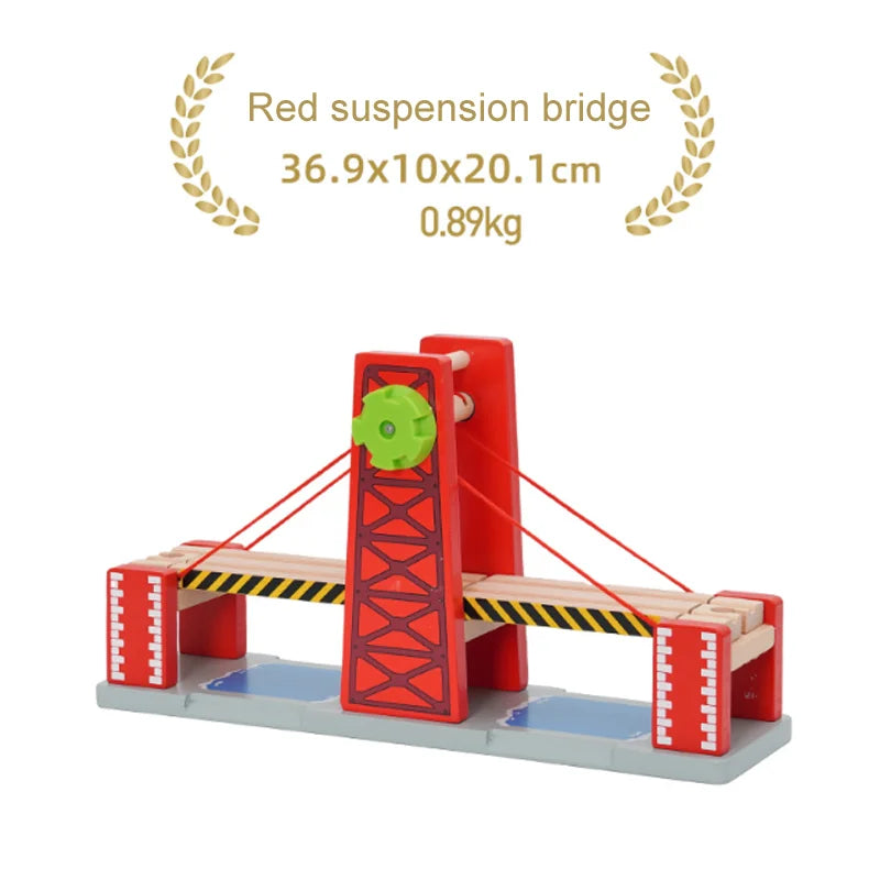 New Wooden Train Tracks Scene Accessories Mountain Tunnel Bridge Crane Tower Compatible ALL Brand Wooden Track Toys For Kids