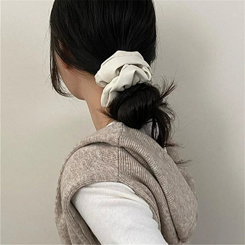 Solid color PU Leather Large Intestine Hair Rope for Woman elegant Does Not Hurt The Hair Hair Ties Fashion Girl High Ponytail S